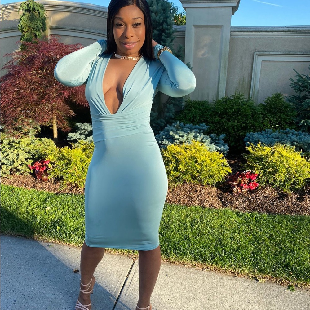 Sexy Mint Midi Dress Long Sleeves